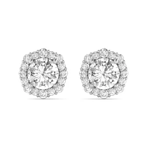 1 1/5 Carat Tw Floral Halo Diamond Stud Earrings 14K White Gold