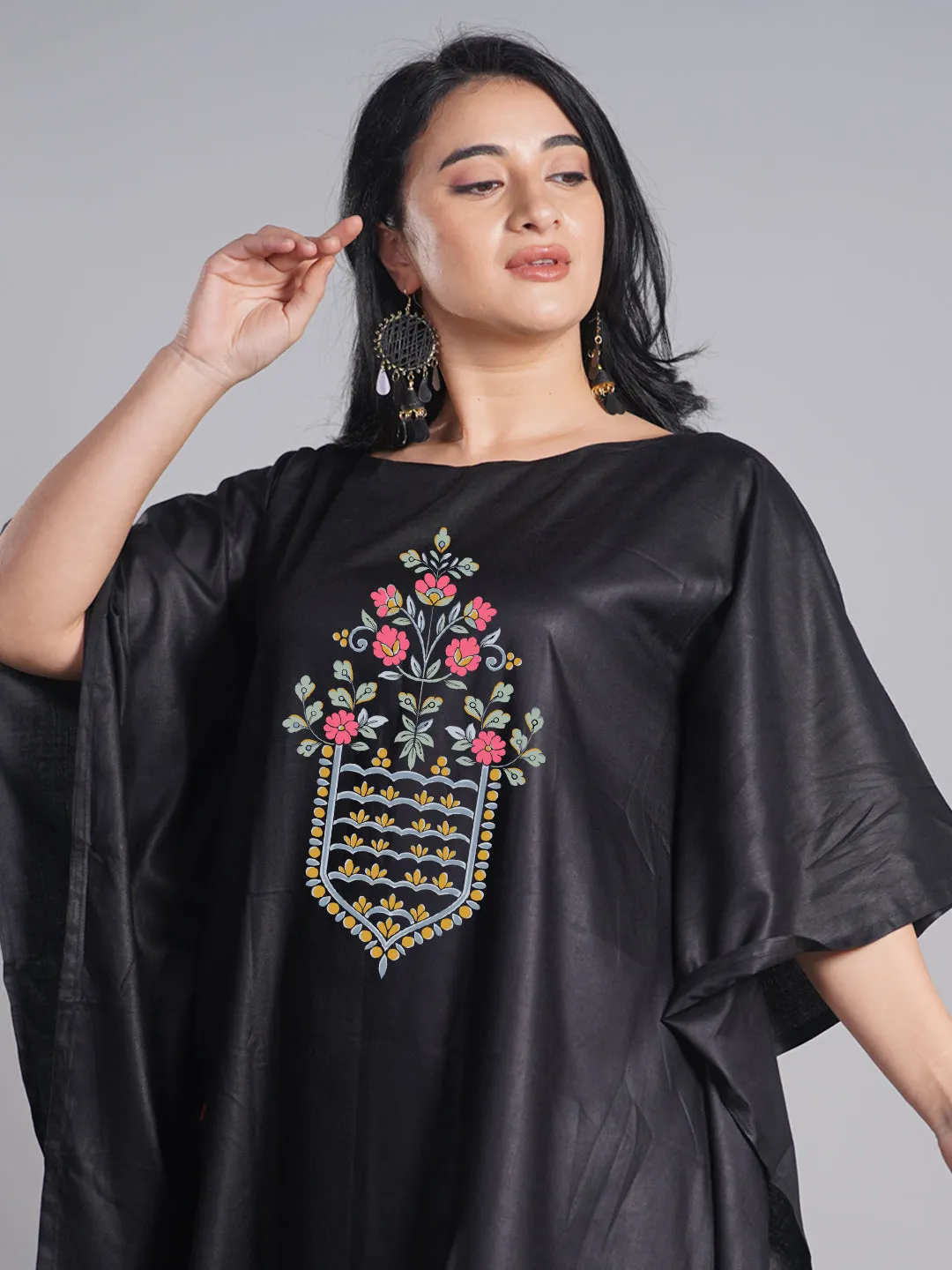 Black Rayon Kaftan - Mughal Imprint