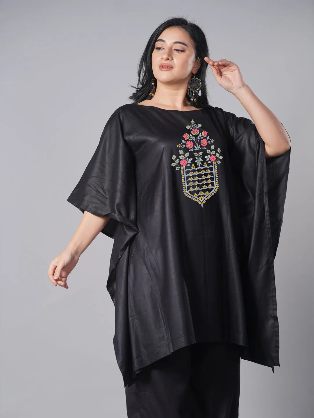 Black Rayon Kaftan - Mughal Imprint
