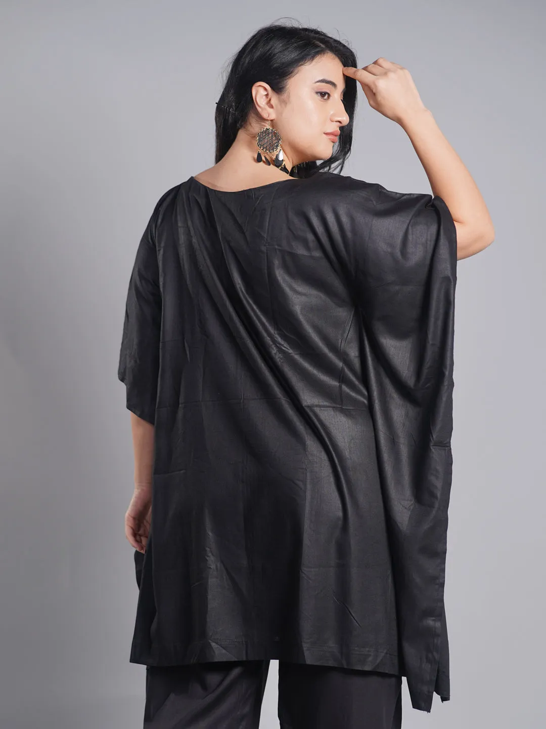Black Rayon Kaftan - Mughal Imprint