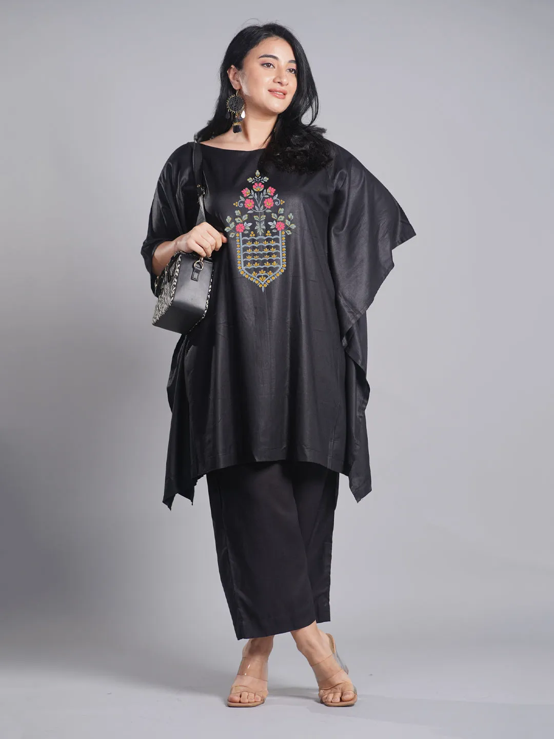 Black Rayon Kaftan - Mughal Imprint