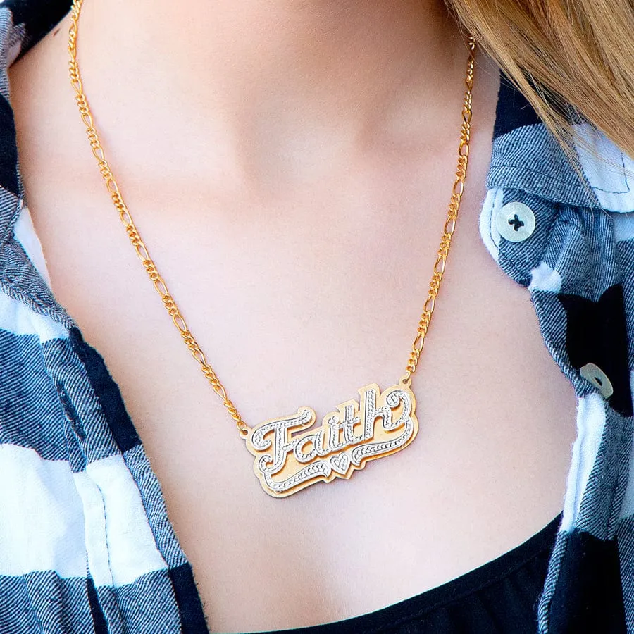 Double-Plate Beaded Amber Name Necklace