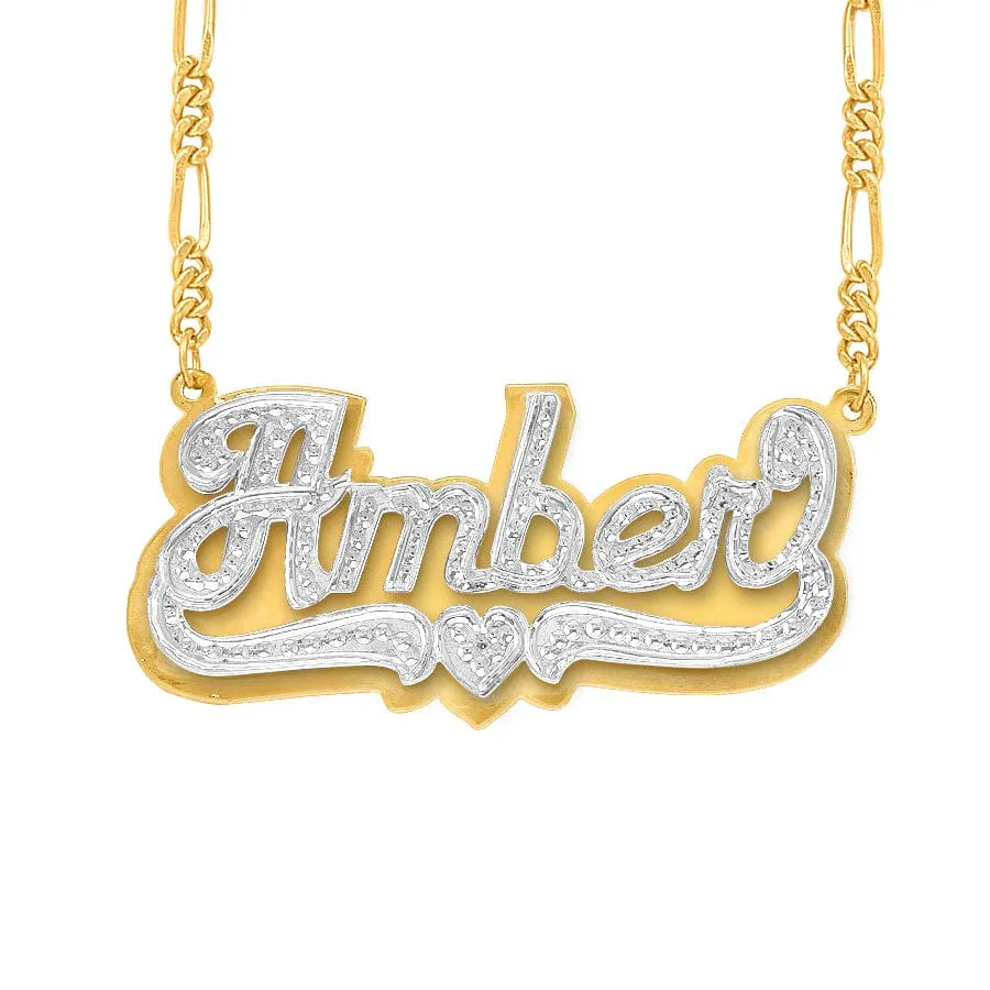 Double-Plate Beaded Amber Name Necklace