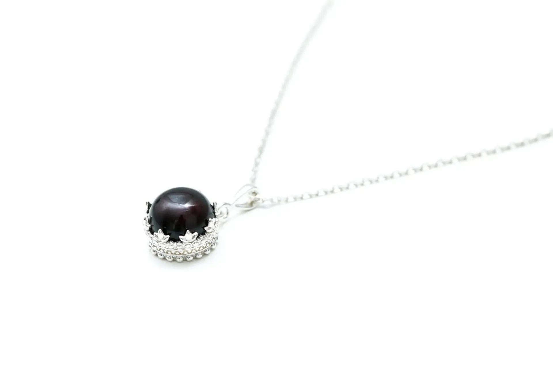 Elegant Red Princess Crown Amber Pendant - Sterling Silver, Cherry Red Baltic Amber