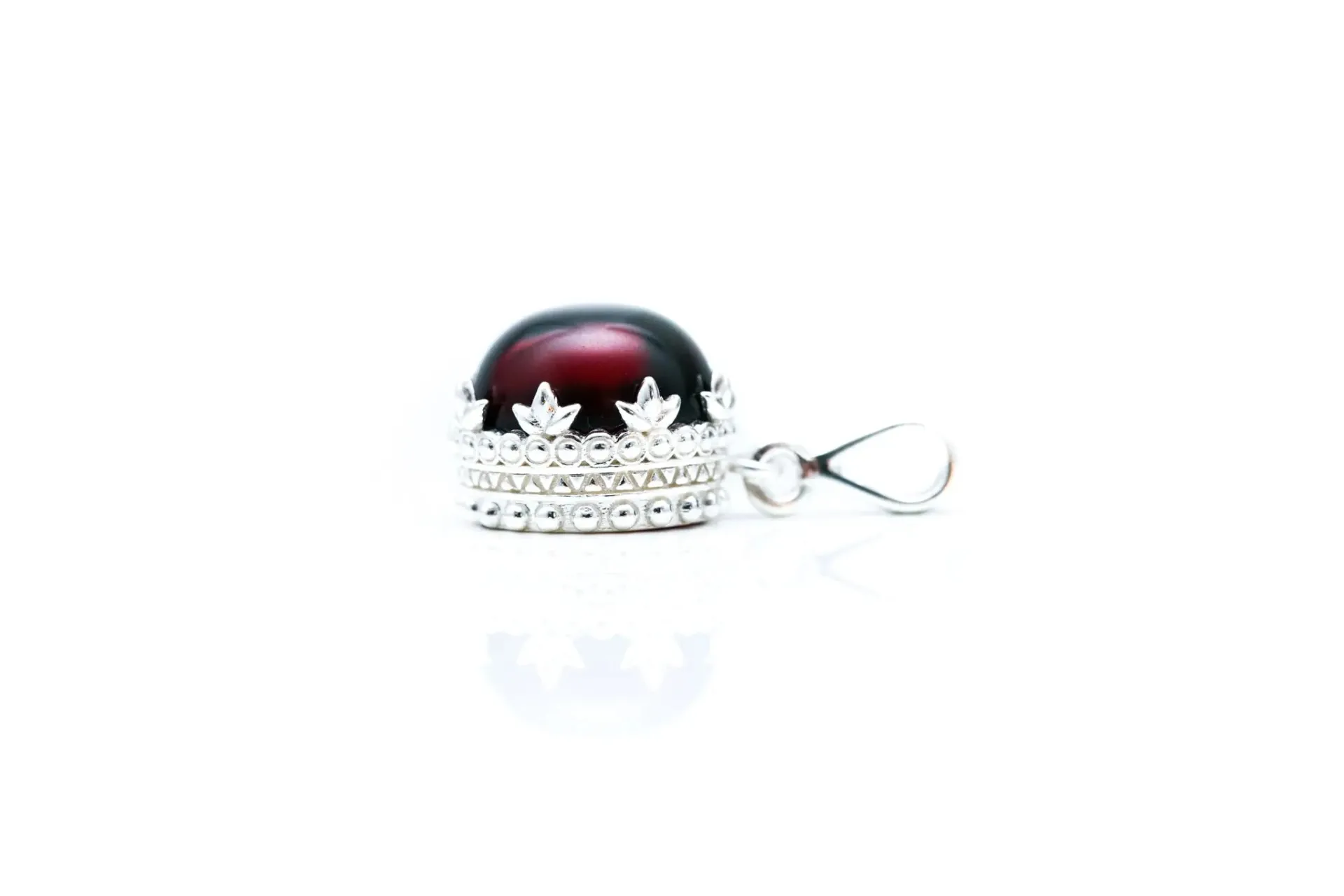 Elegant Red Princess Crown Amber Pendant - Sterling Silver, Cherry Red Baltic Amber