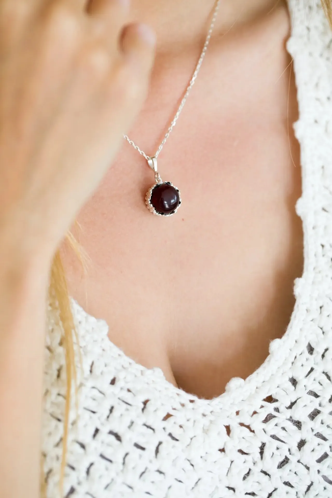 Elegant Red Princess Crown Amber Pendant - Sterling Silver, Cherry Red Baltic Amber