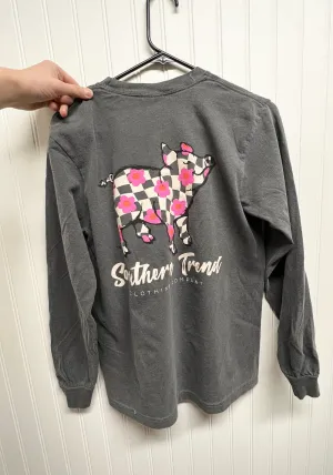 Floral Check Pig Long Sleeve