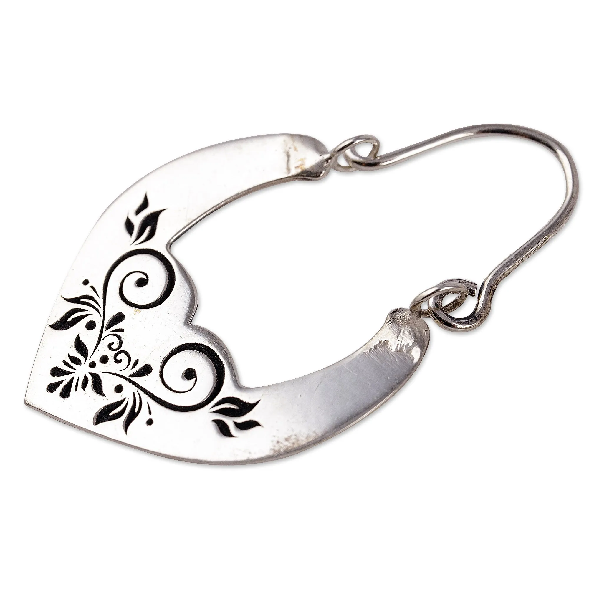 High-Polished Romantic Floral Sterling Silver Hoop Earrings - Beauty at Heart | NOVICA