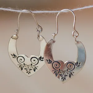 High-Polished Romantic Floral Sterling Silver Hoop Earrings - Beauty at Heart | NOVICA