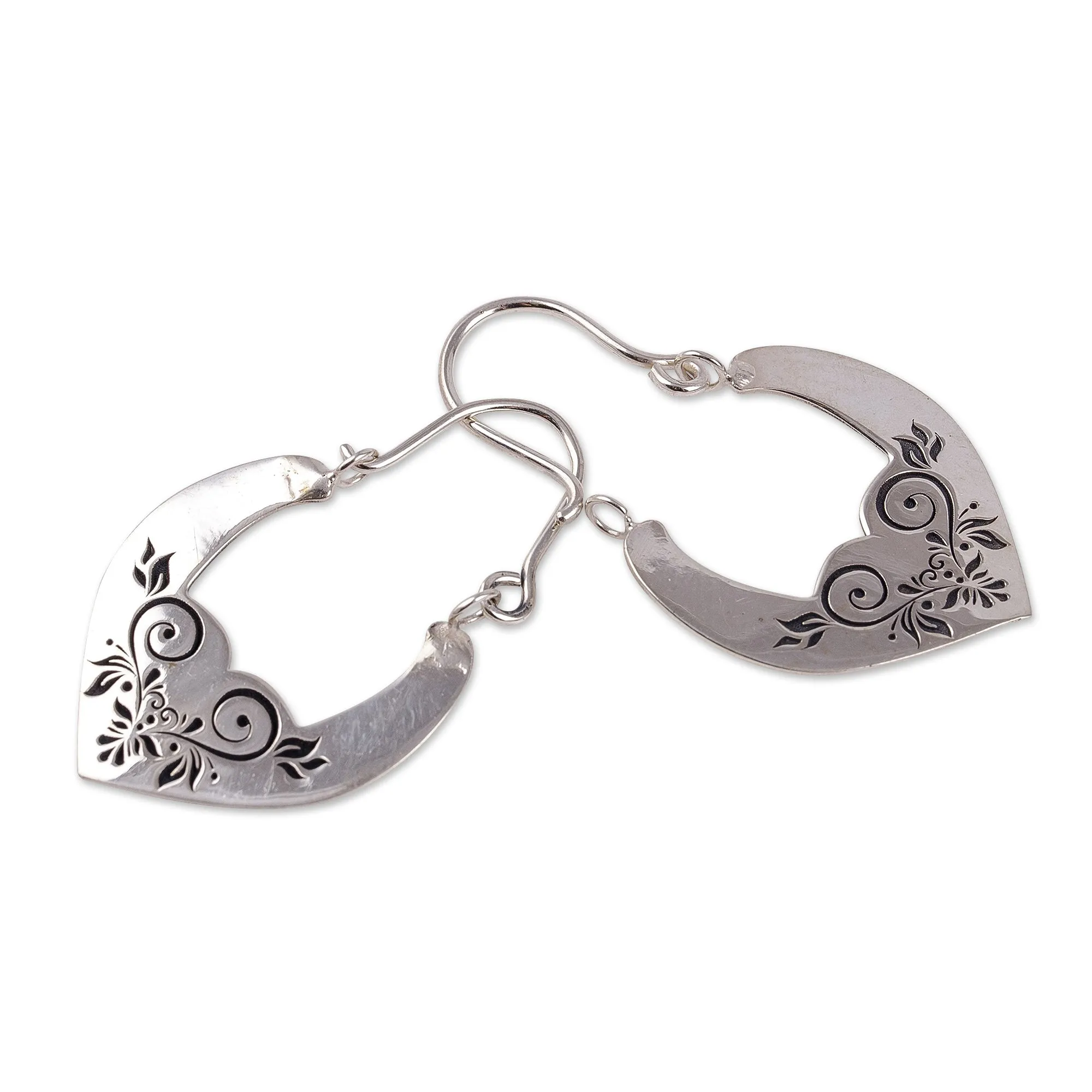 High-Polished Romantic Floral Sterling Silver Hoop Earrings - Beauty at Heart | NOVICA