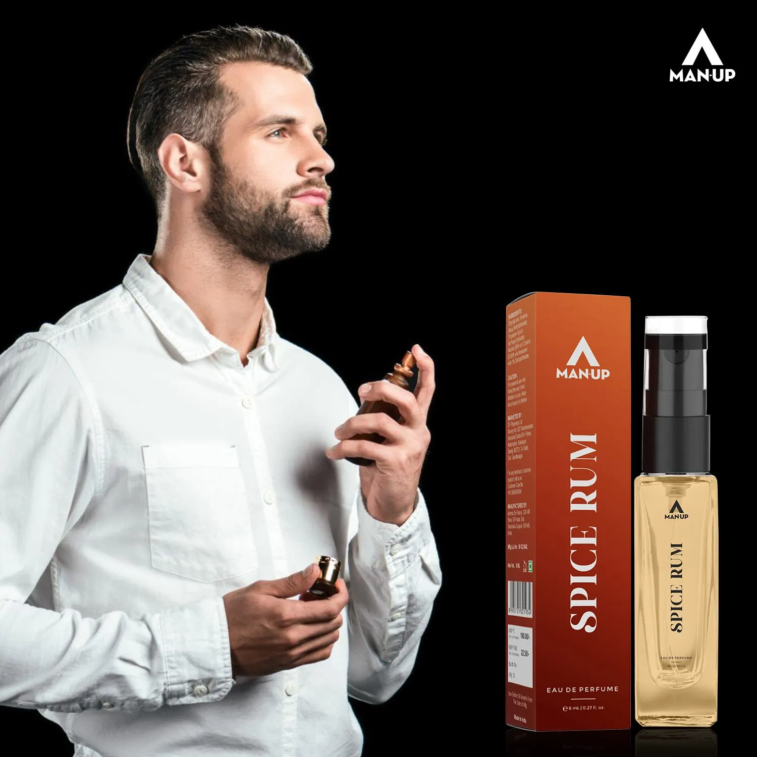 Man-Up Spice Rum Perfume For Men | Eau De Perfume | Premium Long Lasting Fresh, Refreshing & Energising Fragrance Perfume | Celebrating Every Special Occasion - 8ml (Pack of 5)