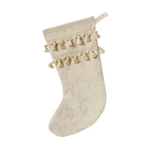 Neutral Luxe Floral Christmas Stocking with Tassel Trim 20"x12"