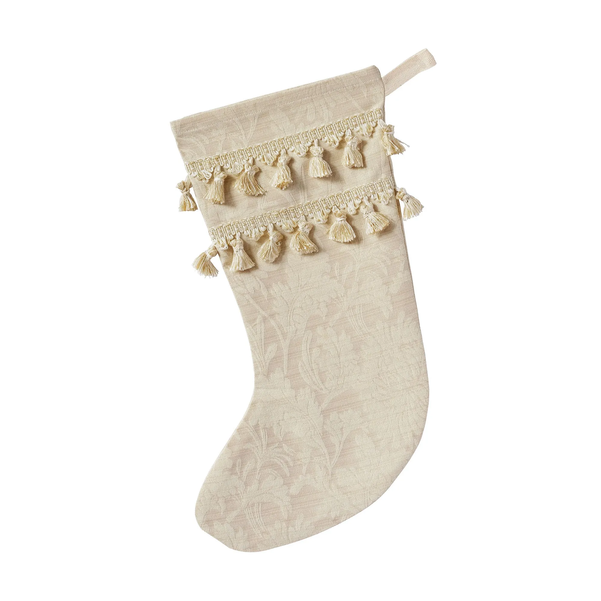 Neutral Luxe Floral Christmas Stocking with Tassel Trim 20"x12"