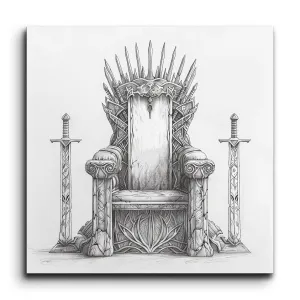 Regal Throne with Swords: Intricate Pencil Sketch