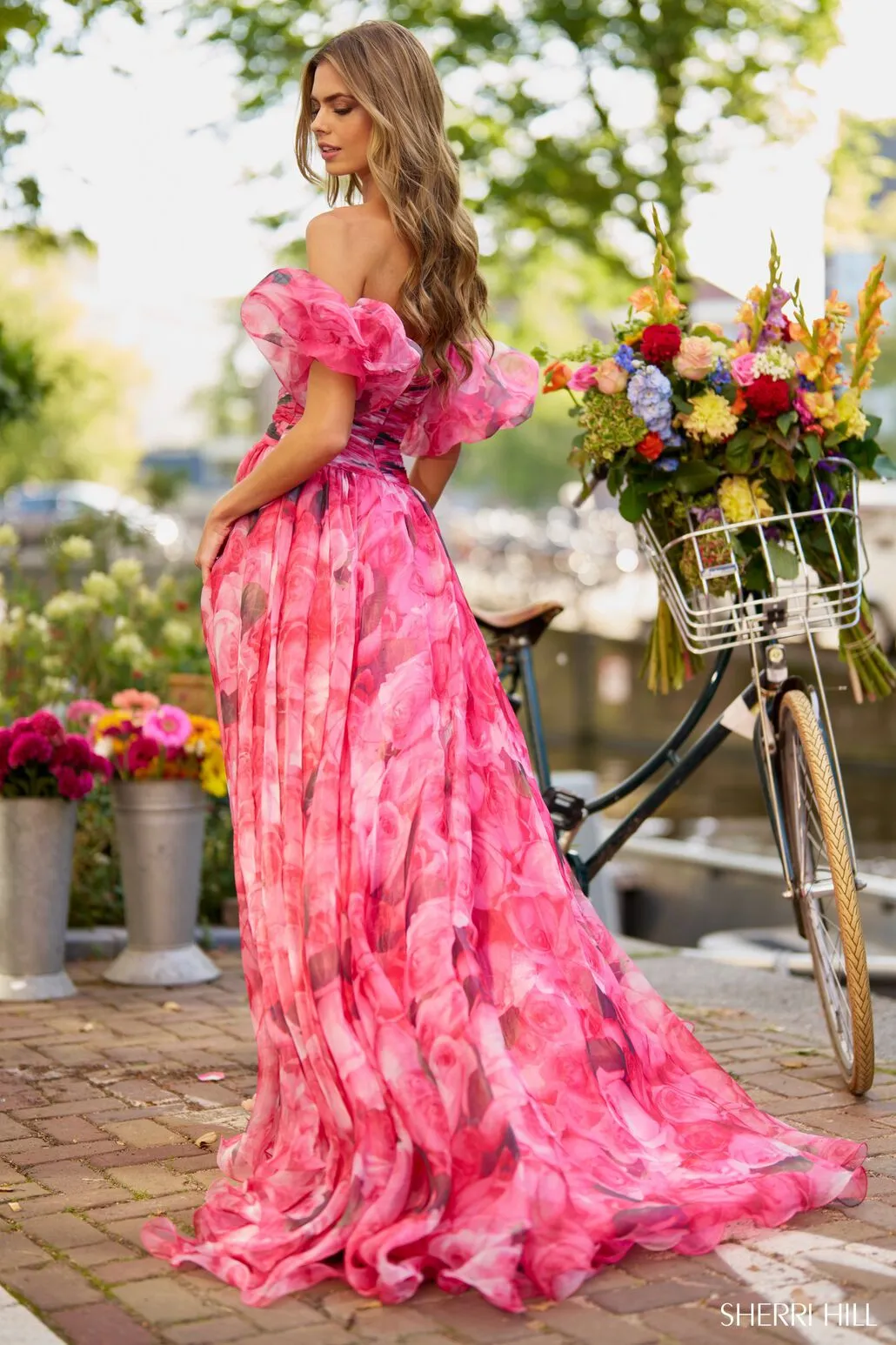 Sherri Hill - 56241: Floral A-Line Dress with Rosette Embellishments