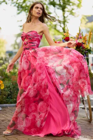 Sherri Hill - 56241: Floral A-Line Dress with Rosette Embellishments