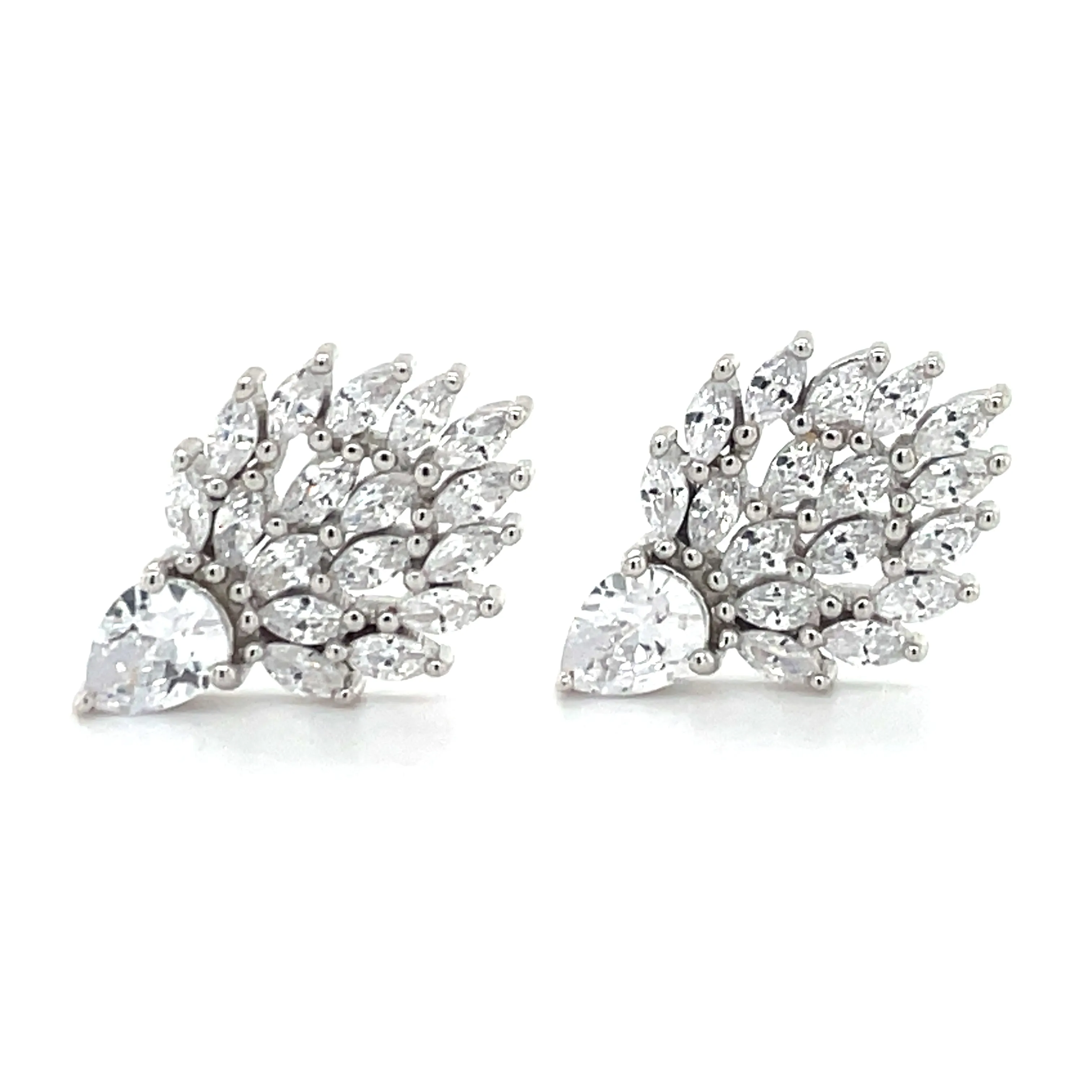 Sterling Silver Floral Cz Crown Earrings