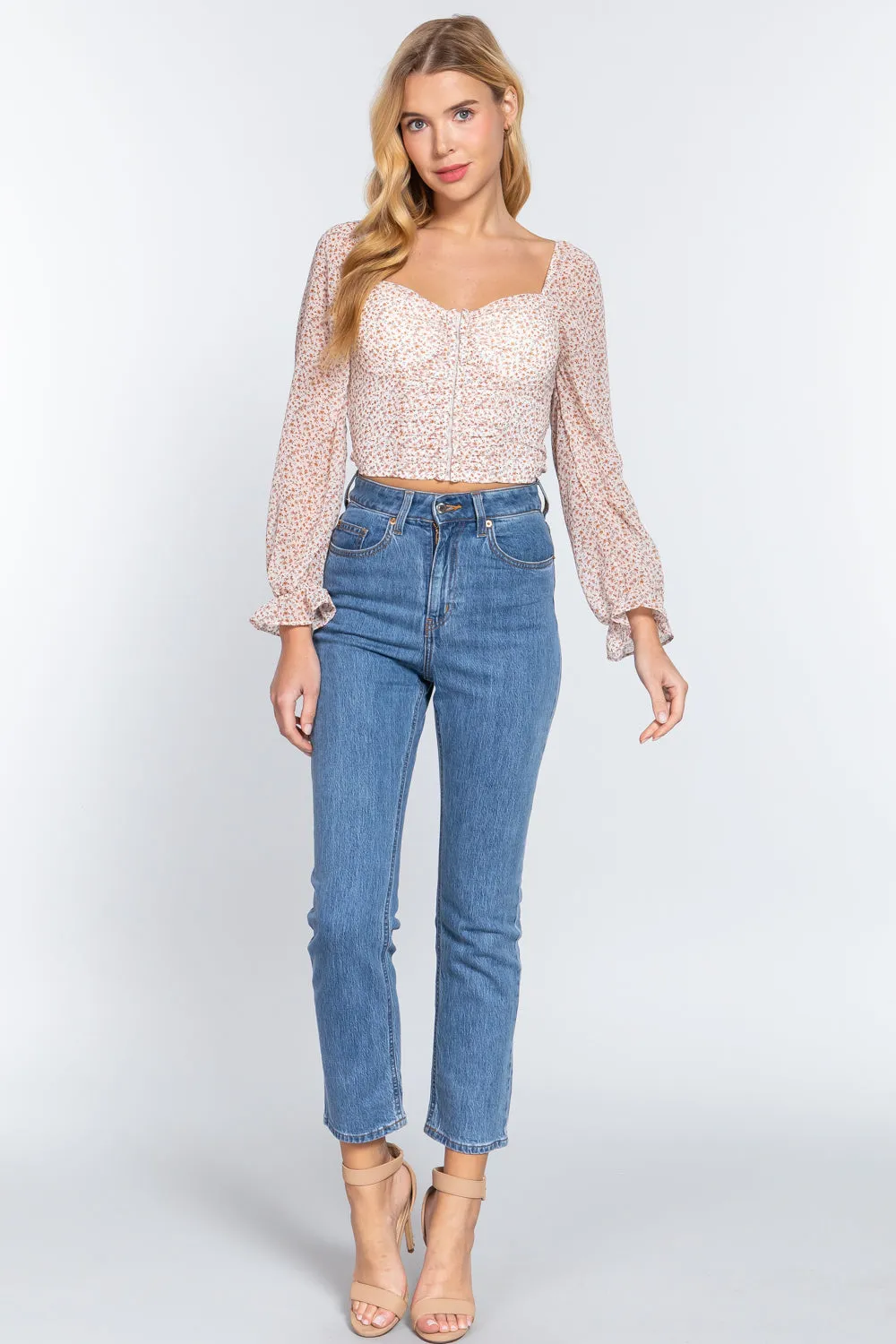 Women's Hook & Eye Floral Print Woven Top