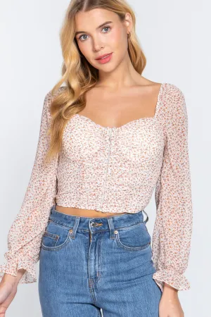 Women's Hook & Eye Floral Print Woven Top