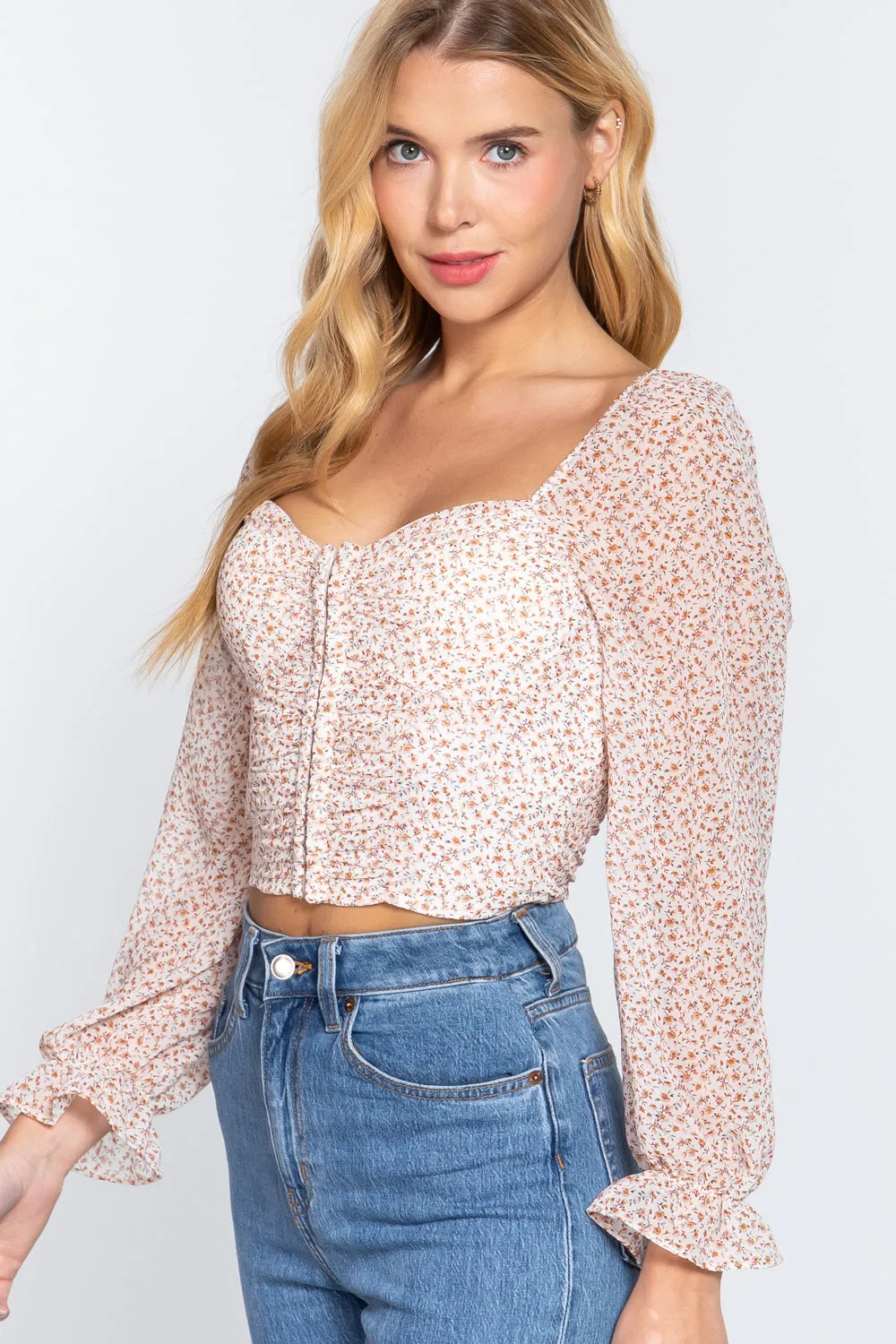 Women's Hook & Eye Floral Print Woven Top