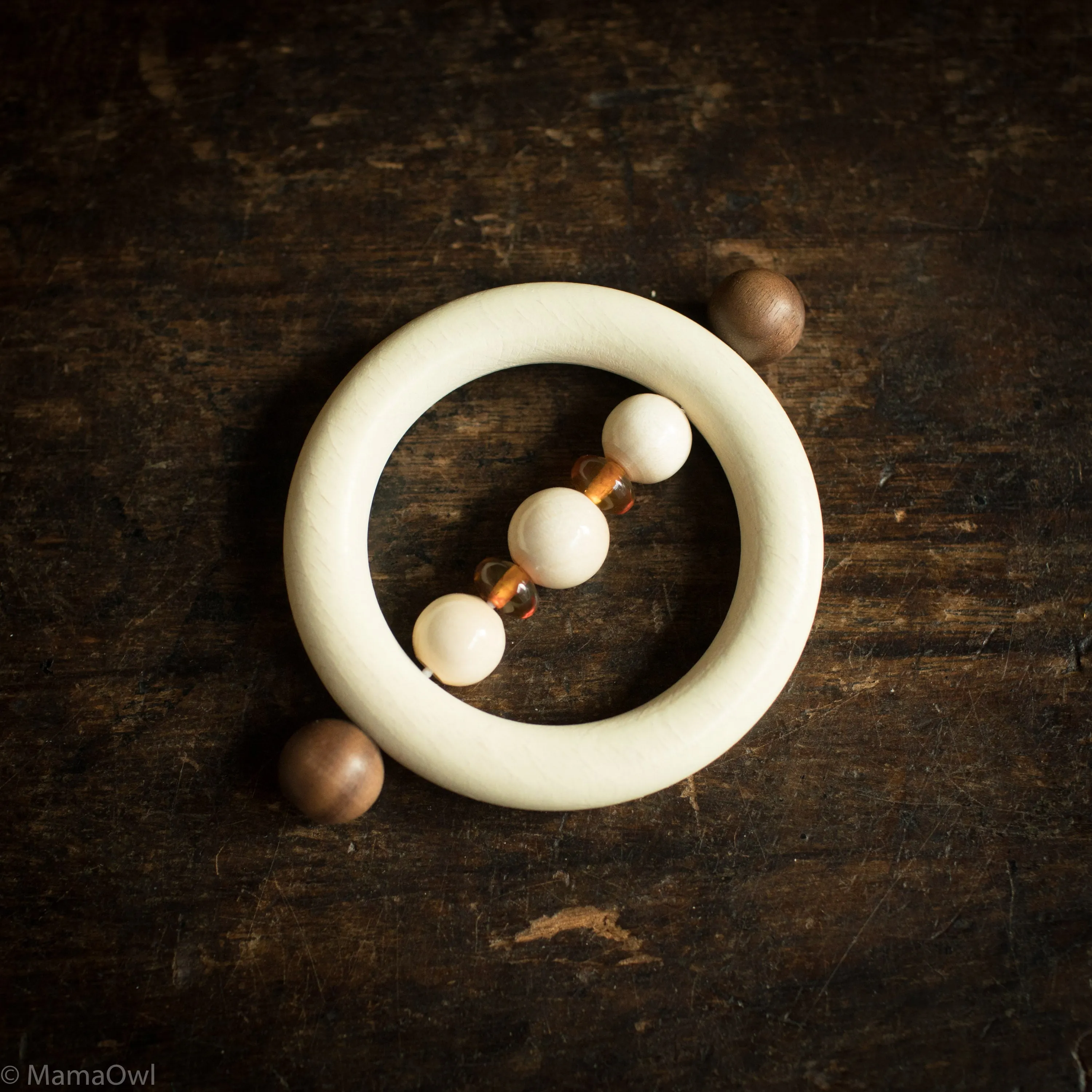 Wooden Round Touch Ring with Amber